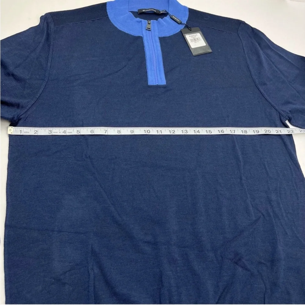 Bugatchi Quarter Zip 100% Merino Wool XL Navy Blue Long Sleeve Sweater NEW *FLAW